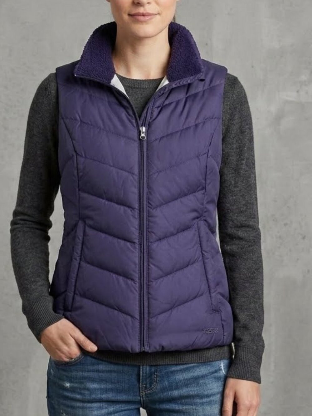 Eddie Bauer EB550 Premium Goose Down Puffer Ski Vest Purple Women's S